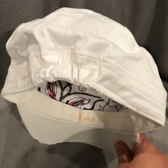 🦋 WHITE/GRAY CRYSTAL EMBELLISHED 100% COTTON ELASTIC BACK BUTTERFLY HAT CAP - Picture 9 of 12